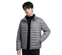 OLEETS Doudoune Homme - Hiver Hommes Col Montant Doudoune Légère Extérieur Dessus Chaud Couleur Unie Mode Streetwear Vêtements Minces, Gris, 5XL