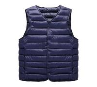 OLEETS Doudoune sans Manche Homme -Automne Hiver Hommes Veste Chaude Légère Col en V sans Manches Bouton Chaud Coton Gilet Tops Grande Taille Vêtements Coupe-Vent, Bleu, 5XL