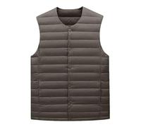 OLEETS Doudoune sans Manche Homme -Hiver sans Manches Hommes Épais Col Rond Veste Chaud Léger Hauts Gilet Extérieur Coupe-Vent Streetwear Vêtements De Travail,Marron,XXL 82.5-90Kg