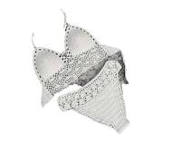 OLEETS Ensemble Bikini Crochet pour Femme -Maillot De Bain D'Été Deux Pièces Tricoté À La Main Maillot De Bain Push-Up Halter Spaghetti Strap Maillot De Bain Beachwear,White,S