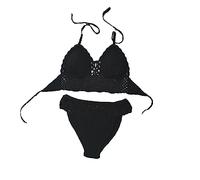 OLEETS Ensemble Bikini Crochet pour Femme -Maillot De Bain D'Été Deux Pièces Tricoté À La Main Maillot De Bain Push-Up Halter Spaghetti Strap Maillot De Bain Beachwear,Black,L