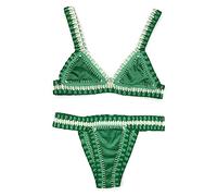 OLEETS Ensemble Bikini Crochet pour Femme -Maillot De Bain Deux Pièces Velours Vert Maillots De Bain Sexy Jeunes Filles Maillot De Bain Été Sling Beachwear Col en V Couleur Unie,Green,S
