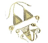 OLEETS Ensemble Bikini Crochet pour Femme -Maillot De Bain Tricoté À La Main Sexy Taille Basse Maillot De Bain Deux Pièces Col en V Fronde Dos Nu Maillot De Bain Vêtements D'Été, Yellow, L