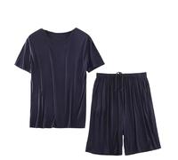 OLEETS Ensemble Pyjama Homme - Été Hommes Couleur Unie Décontracté Doux Coton Hauts + Shorts Homewear Costume Vêtements De Nuit Xl-8Xl Grande Taille Vêtements Amples, Bleu, 5XL