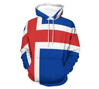 OLEETS Islande Drapeau National Sweat À Capuche Imprimé Unisexe - Sweat-Shirt À Capuche Confortable pour Homme, Pull-Over, Printemps-Automne, Streetwear, Décontracté, Ample, Grande Taille, Ma
