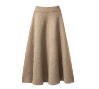 OLEETS Jupe Tricotée pour Femme - Grande Taille 40-95 Kg Jupe en Tricot Plissée De Couleur Unie Vintage Élastique Taille Haute A-Ligne Élégante Longue Hiver Chaud Vêtements De Rue, Kaki, XL