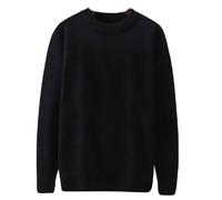 OLEETS Pull Tricoté Homme - Automne Hiver Pull Tricoté Chaud Grande Taille Décontracté Simple Col Rond Chemise Confortable À Manches Longues Coupe-Vent Hauts Extérieurs,Noir,7XL