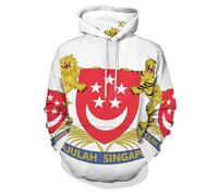 OLEETS Singapour Drapeau National Sweat À Capuche Imprimé Unisexe - Pull À Capuche Imprimé 3D pour Homme, Respirant, avec Poches, Manches Longues, Confortable, Streetwear, Grande Taille, Printe