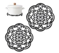 OLegei 2pcs Dessous de Plat en Fonte Vintage protéger Les Plats Chauds Support pour Casserole, Fours hollandais, Grille à Viande (Noir,Fleur)