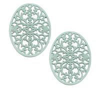 OLegei 2pcs Dessous de Plat rectangulaire en Fonte Vintage avec Pattes en Caoutchouc protéger Les Plats Chauds Support pour Casserole pour la Cuisine et la Table à Manger (Vert, Ovale)