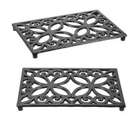 OLegei 2pcs Dessous de Plat rectangulaire en Fonte Vintage avec Pattes en Caoutchouc protéger Les Plats Chauds Support pour Casserole pour la Cuisine et la Table à Manger (Noir,Style 4)
