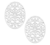OLegei 2pcs Dessous de Plat rectangulaire en Fonte Vintage avec Pattes en Caoutchouc protéger Les Plats Chauds Support pour Casserole pour la Cuisine et la Table à Manger (Blanc, Ovale)