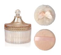 OLegei Boite à Poudre Vide en verre Contenant pour poudre libre avec 2 houppettes lavables et réutilisables pour femme, contenant ambré pour talc outil de maquillage (D10cm)