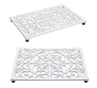 OLegei Dessous de Plat rectangulaire en Fonte Vintage, 2pcs, Blanc | Pattes en Caoutchouc, Protéger les Plats Chauds, Support pour Casserole, pour la Cuisine et la Table à Manger, style 3