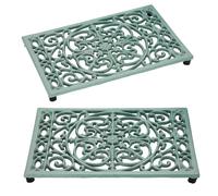 OLegei Dessous de Plat rectangulaire en Fonte Vintage, 2pcs, Vert | Pattes en Caoutchouc, Protéger les Plats Chauds, Support pour Casserole, pour la Cuisine et la Table à Manger, style 3