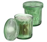 OLegei Lot de 2 pots de rangement en verre pour boules de coton et cotons-tiges, avec couvercle, distributeur de fil dentaire, accessoires de maquillage, boîte de rangement d'apothicaire (vert)