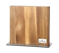 Oleio Bloc à couteaux magnétique en bois d'acacia massif de 3,5 cm d'épaisseur avec barres magnétiques des deux côtés - Pour jusqu'à 8 couteaux (lames jusqu'à 23 cm) - Avec socle en acier inoxydable