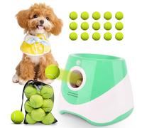 OLenyer Lanceur automatique de balles pour chien, lanceur de balles pour petits chiens avec 3 réglages de distance, 15 mini balles de tennis de 5,1 cm et sac en maille, vert