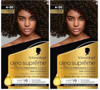 Oleo Suprême - Schwarzkopf - Coloration Permanente à l’Huile - Couleur et Eclat Longue Durée - sans Ammoniaque - Couvre 100% des Cheveux Blancs - HaptIQ Système - Châtain 4-50 (Lot de 2)