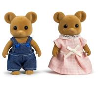 OLEOCA Figurines de souris marron familiales - Lot de 2 mini poupées floquées de collection avec vêtements amovibles, maison de poupée pour enfants à partir de 3 ans