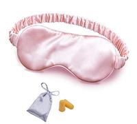 OLESILK Masque de sommeil en soie avec rembourrage en soie double couche et sangle élastique pour une nuit de sommeil complète, voyage et sieste, avec sac de luxe et bouchons d'oreilles (rose)