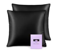 OLESILK Taie d'oreiller en Soie Naturelle de mûrier 16 Mommes: Prend Soin de Votre Peau et Moins de Perte de Cheveux - Noire, 40x40cm, 2 Pièces