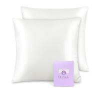 OLESILK Taie d'oreiller en Soie Naturelle de mûrier 16 Mommes: Prend Soin de Votre Peau et Moins de Perte de Cheveux - Ivoire, 40x40cm, 2 Pièces