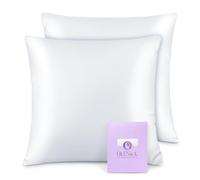 OLESILK Taie d'oreiller en Soie Naturelle de mûrier 16 Mommes: Prend Soin de Votre Peau et Moins de Perte de Cheveux - Blanche, 40x40cm, 2 Pièces