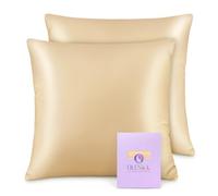 OLESILK Taie d'oreiller en Soie Naturelle de mûrier 16 Mommes: Prend Soin de Votre Peau et Moins de Perte de Cheveux - Or, 40x40cm, 2 Pièces