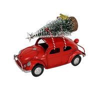 Oletabeth Camion Rouge Vintage de Noël Avec Mini Arbres, Décoration de Voiture en Métal pour Noël (Voiture Rouge)