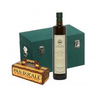 Oleum Comitis - Huile d'olive vierge extra 100% italienne - Coffret en bois avec bouteille de 750 ml et Pan Ducale Classico 300 g