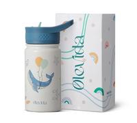 Olevida Bouteille d'eau pour enfants en acier inoxydable avec bouchon et paille | Garde au chaud et au froid sans BPA 400 ml (Oceanic Fiesta Blue)