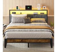 OLEVS Cadre de lit Queen Size en métal avec rangement et tête de lit lumineuse LED, type C et station de charge USB, pas besoin de sommier tapissier
