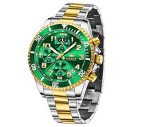 OLEVS Grande montre pour homme - Étanche et lumineuse - En acier inoxydable - Phase de la lune - Analogique - Chronographe - Chiffres arabes avec date, 2926 vert/argent doré, standardmäßig