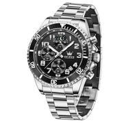 OLEVS Grande montre pour homme - Étanche et lumineuse - En acier inoxydable - Phase de la lune - Analogique - Chronographe - Chiffres arabes avec date, Noir/argenté 2926, standardmäßig