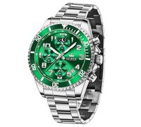 OLEVS Grande montre pour homme - Étanche et lumineuse - En acier inoxydable - Phase de la lune - Analogique - Chronographe - Chiffres arabes avec date, 2926 - Vert/argenté, standardmäßig