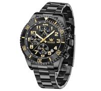 OLEVS Grande montre pour homme - Étanche et lumineuse - En acier inoxydable - Phase de la lune - Analogique - Chronographe - Chiffres arabes avec date, 2926 noir/noir, standardmäßig