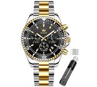 OLEVS Green Dial Watches for Men Fashion Analog Quartz Waterproof Chronograph Gold Silver Stainless Steel Watch Business Classic Luxury Big Face Luminous Multifunction Men Wristwatches