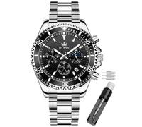 OLEVS Green Dial Watches for Men Fashion Analog Quartz Waterproof Chronograph Gold Silver Stainless Steel Watch Business Classic Luxury Big Face Luminous Multifunction Men Wristwatches