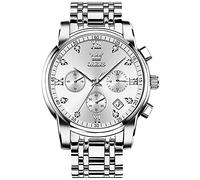 OLEVS Hommes en Acier Inoxydable Chronographe Blanc Argent Analogique Quartz Grand Cadran Diamant Montre De Luxe éTanche Date Cadran NuméRique Romain