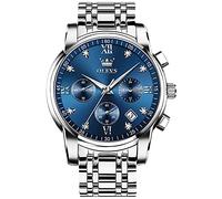 OLEVS Hommes en Acier Inoxydable Chronographe Bleu Argent Analogique Quartz Grand Cadran Diamant Montre De Luxe éTanche Date Cadran NuméRique Romain