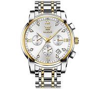 OLEVS Hommes en Acier Inoxydable Chronographe Doré Argent Analogique Quartz Grand Cadran Diamant Montre De Luxe éTanche Date Cadran NuméRique Romain