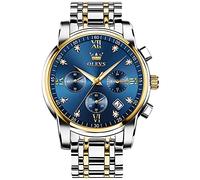 OLEVS Hommes en Acier Inoxydable Chronographe Doré Bleu Analogique Quartz Grand Cadran Diamant Montre De Luxe éTanche Date Cadran NuméRique Romain