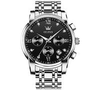 OLEVS Hommes en Acier Inoxydable Chronographe Noir Argent Analogique Quartz Grand Cadran Diamant Montre De Luxe éTanche Date Cadran NuméRique Romain