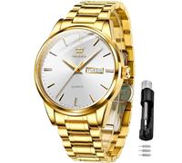 OLEVS Hommes Montre en Doré en Or Analogique Quartz Mode Casual Business Dress Montre - Bracelet Date Night Light ImperméAble Cadran Blanc