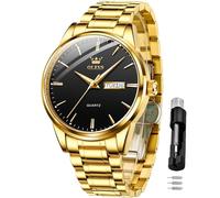 OLEVS Hommes Montre en Doré en Or Analogique Quartz Mode Casual Business Dress Montre - Bracelet Date Night Light ImperméAble Cadran Noir