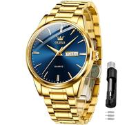 OLEVS Hommes Montre en Doré en Or Analogique Quartz Mode Casual Business Dress Montre - Bracelet Date Night Light ImperméAble Cadran Bleu
