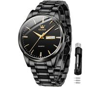 OLEVS Hommes Montre en Noir en Or Analogique Quartz Mode Casual Business Dress Montre - Bracelet Date Night Light ImperméAble Cadran Noir