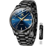 OLEVS Hommes Montre en Noir en Or Analogique Quartz Mode Casual Business Dress Montre - Bracelet Date Night Light ImperméAble Cadran Bleu