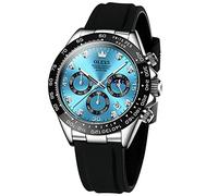 OLEVS Montre à quartz analogique élégante et luxueuse pour homme - Chronographie - Calendrier en diamant - Étanche et lumineuse, Bracelet noir et cadran bleu
